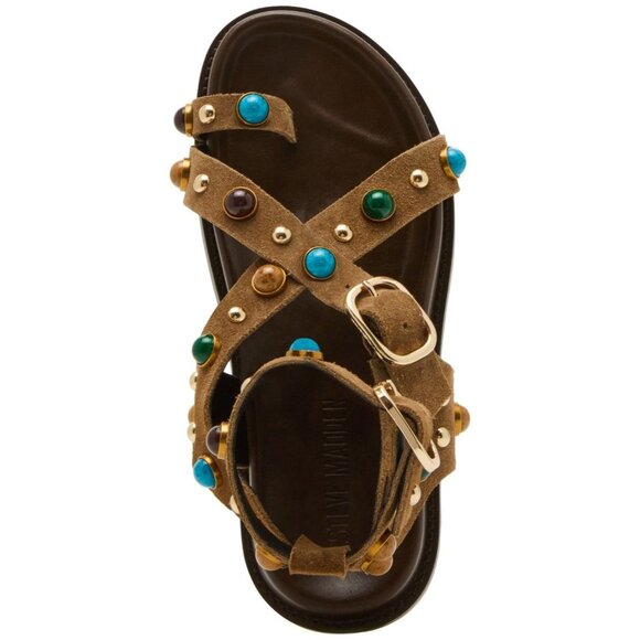 Steve Madden Womens Linear Embellished Strappy Sandals Taupe Suede Size 10 NIB - Picture 3 of 4